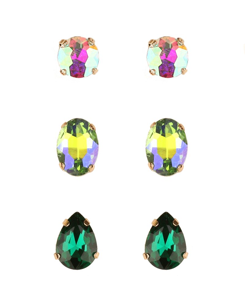 Multi Shape Rhinestone 3 Pair Earring