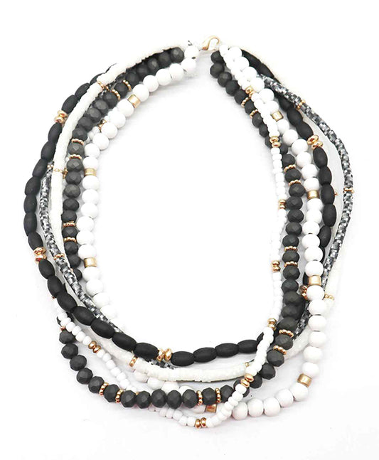 Heishi & Glass & Wood Beads Necklace