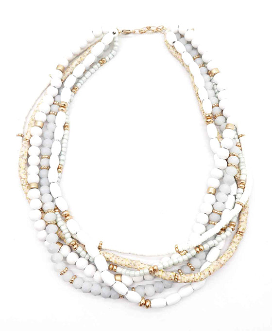 Heishi & Glass & Wood Beads Necklace