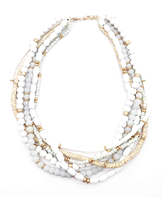 Heishi & Glass & Wood Beads Necklace