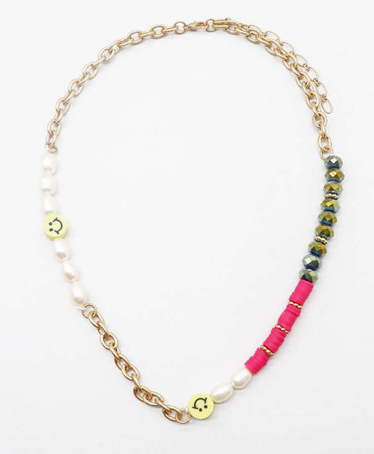 Heishi Bead & Chain w/ Smile Face Necklace