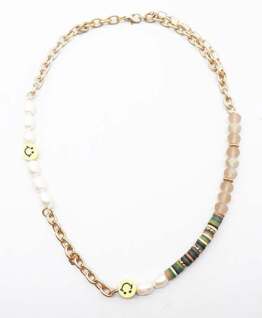Heishi Bead & Chain w/ Smile Face Necklace
