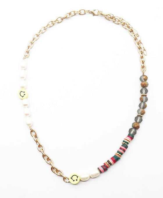 Heishi Bead & Chain w/ Smile Face Necklace