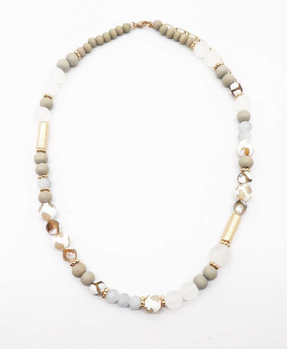 Natural Stone Wood Glass Beads Necklace
