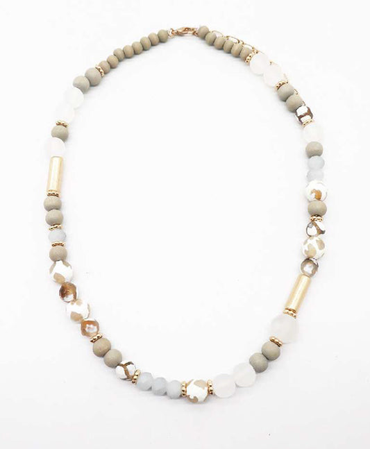 Natural Stone Wood Glass Beads Necklace
