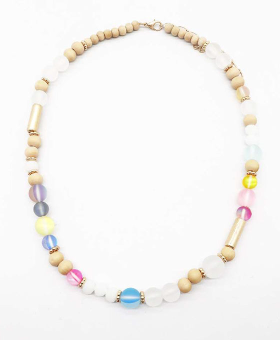 Natural Stone Wood Glass Beads Necklace