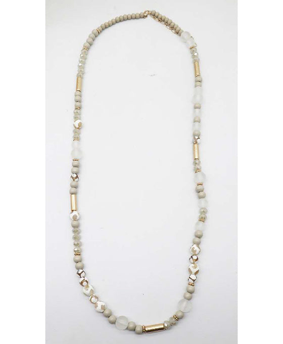 Wood & Glass Beads Long Necklace