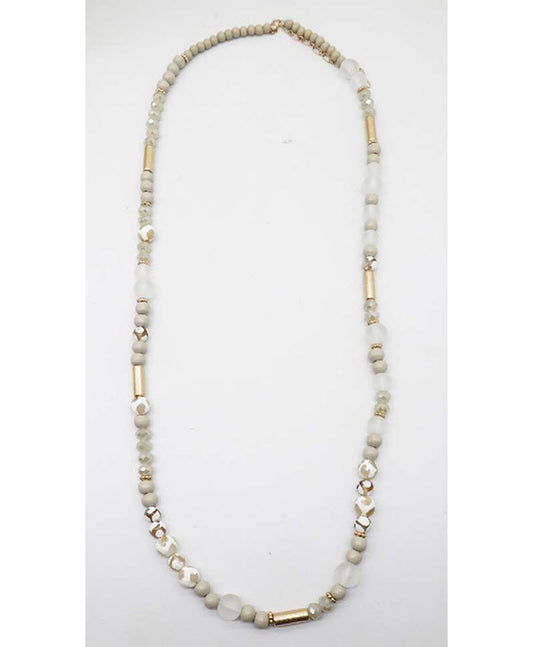 Wood & Glass Beads Long Necklace