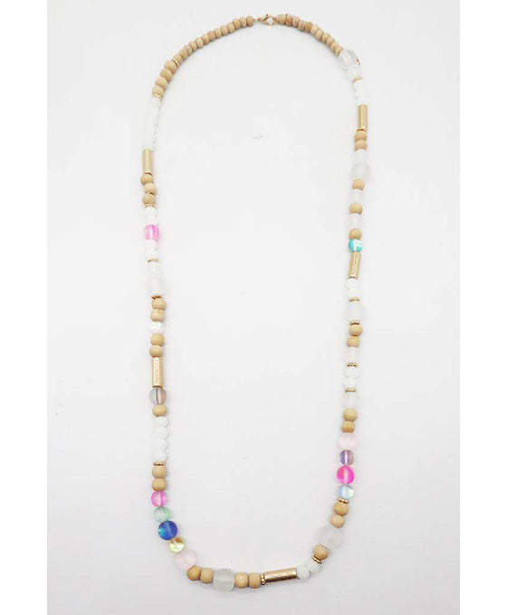 Wood & Glass Beads Long Necklace
