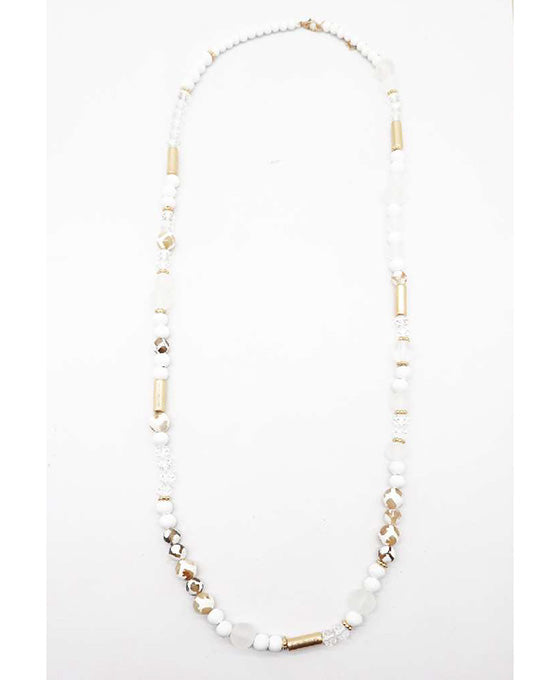 Wood & Glass Beads Long Necklace