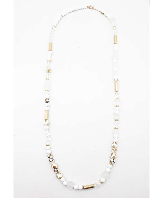 Wood & Glass Beads Long Necklace