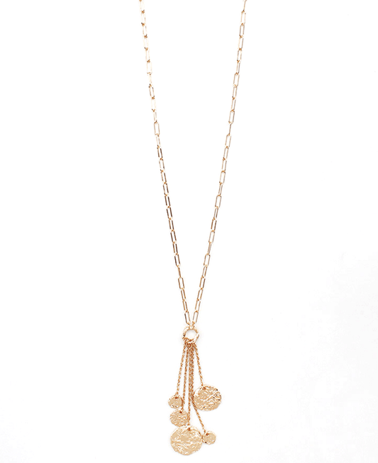 Textured Coin Charms Paperclip Chain Long Necklace