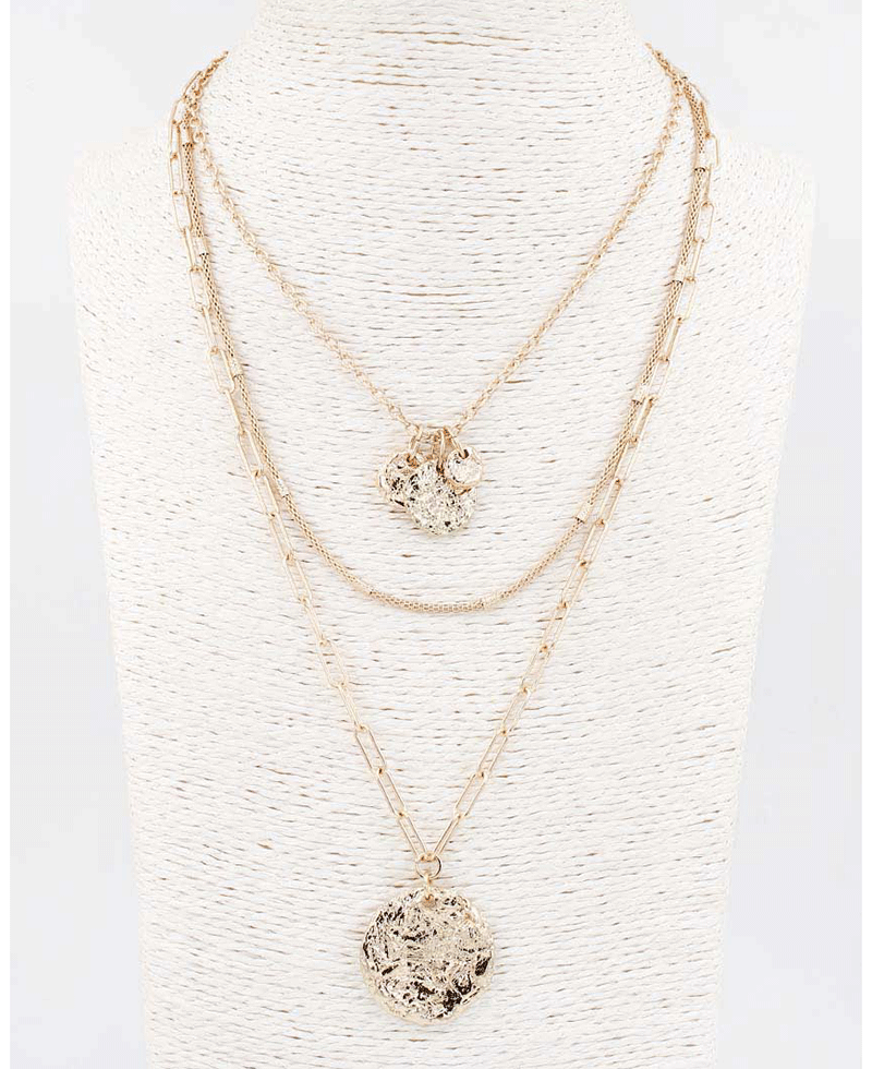 Hammered Coin Charms Layered Necklace