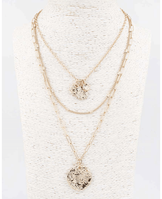 Hammered Coin Charms Layered Necklace