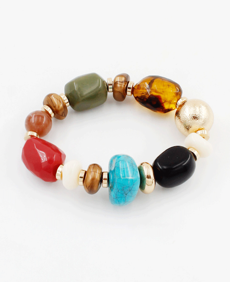 Multi Color Marble Beads Stretch Bracelet
