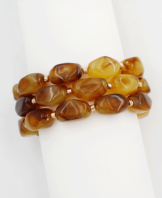Amber Resin Nugget Stretch Bracelet Set