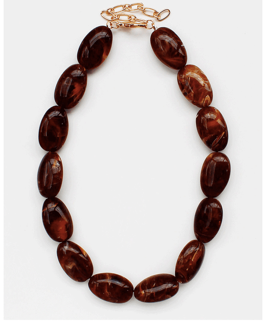 Marble Oval Bead Statement Necklace