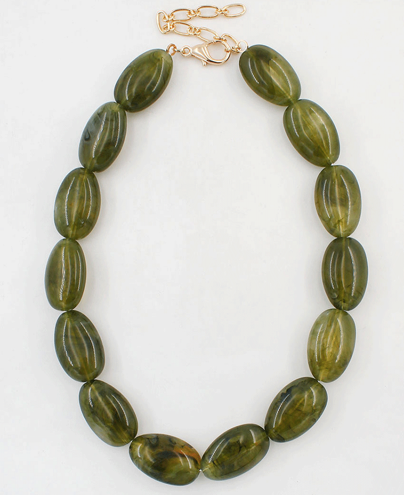 Marble Oval Bead Statement Necklace