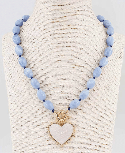 Oval Resin Bead w/ Heart Pendant Necklace