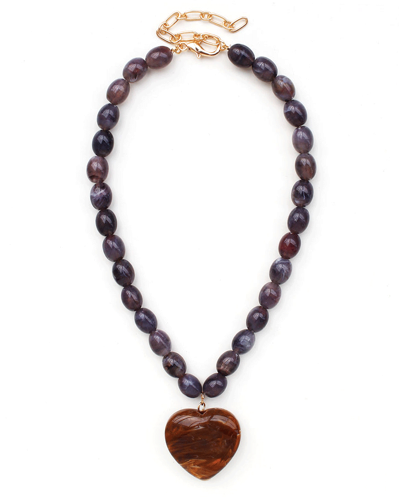 Acetate Heart Pendant Beads Necklace