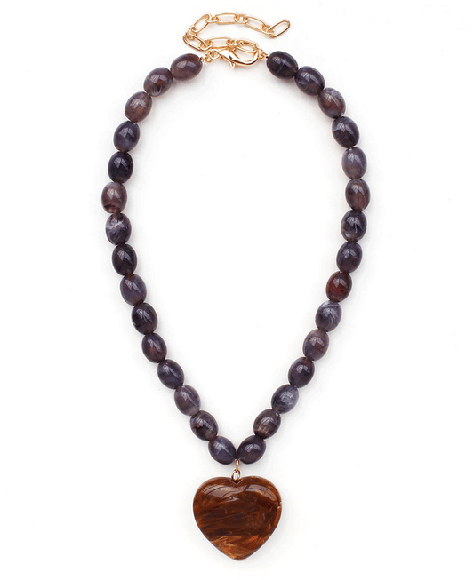 Acetate Heart Pendant Beads Necklace