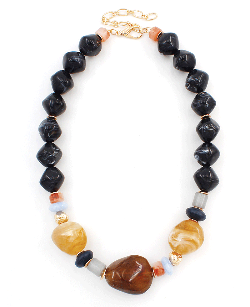 Marbled Beads Chunky Statement Necklace