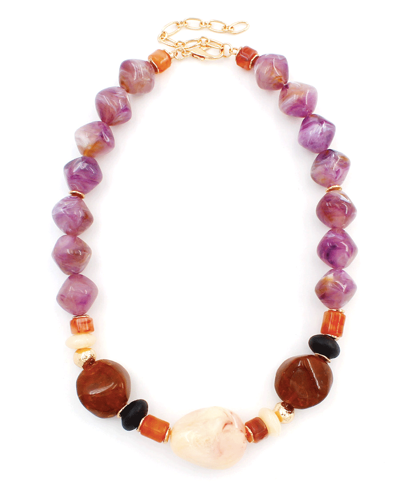 Marbled Beads Chunky Statement Necklace