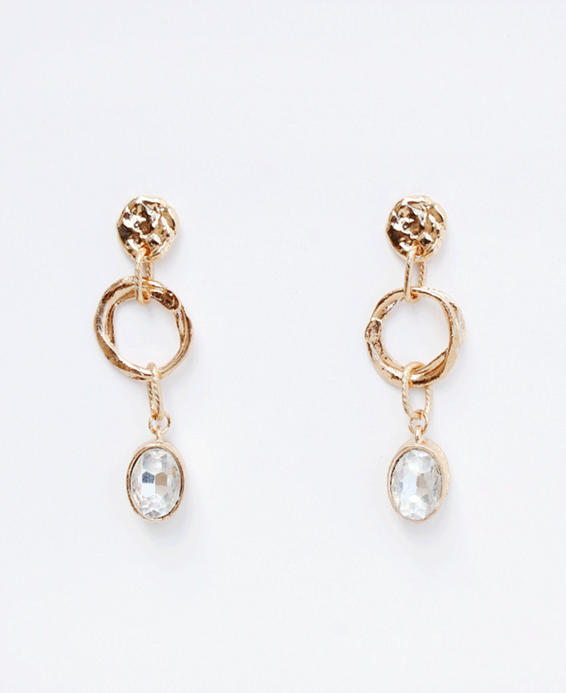 Hammered Coin w/ Twisted Circle & Rhinestone Earring