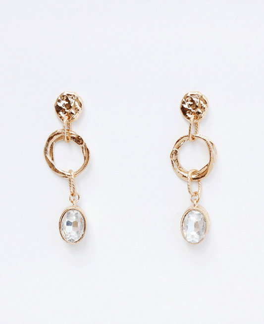 Hammered Coin w/ Twisted Circle & Rhinestone Earring