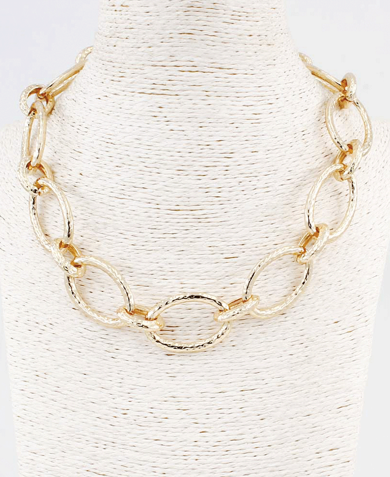 Hammered Texture Open Circle Link Necklace