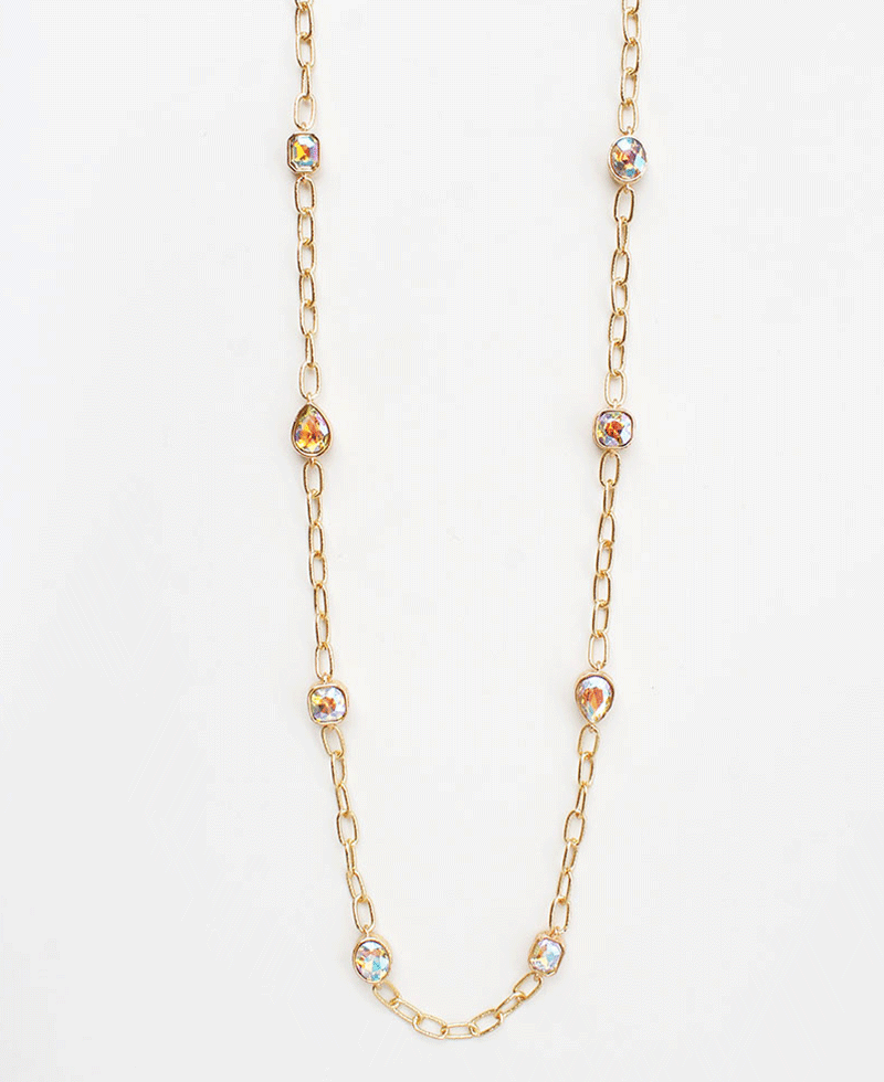 Faceted Stones Station Long Chain Necklace