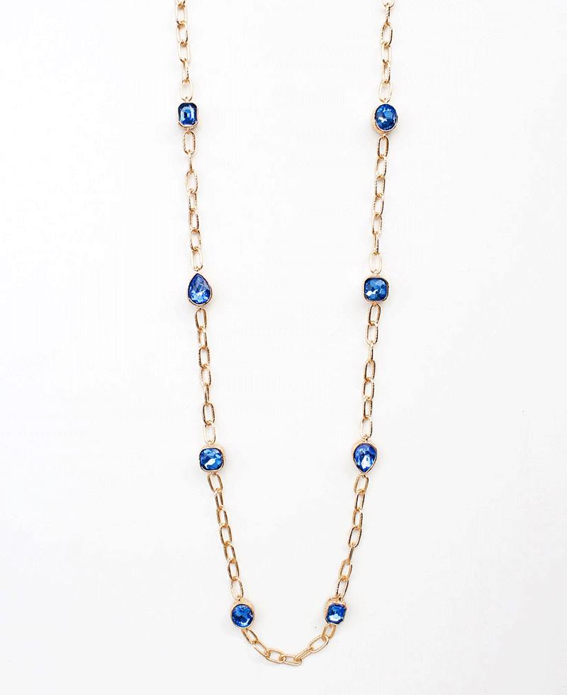 Faceted Stones Station Long Chain Necklace