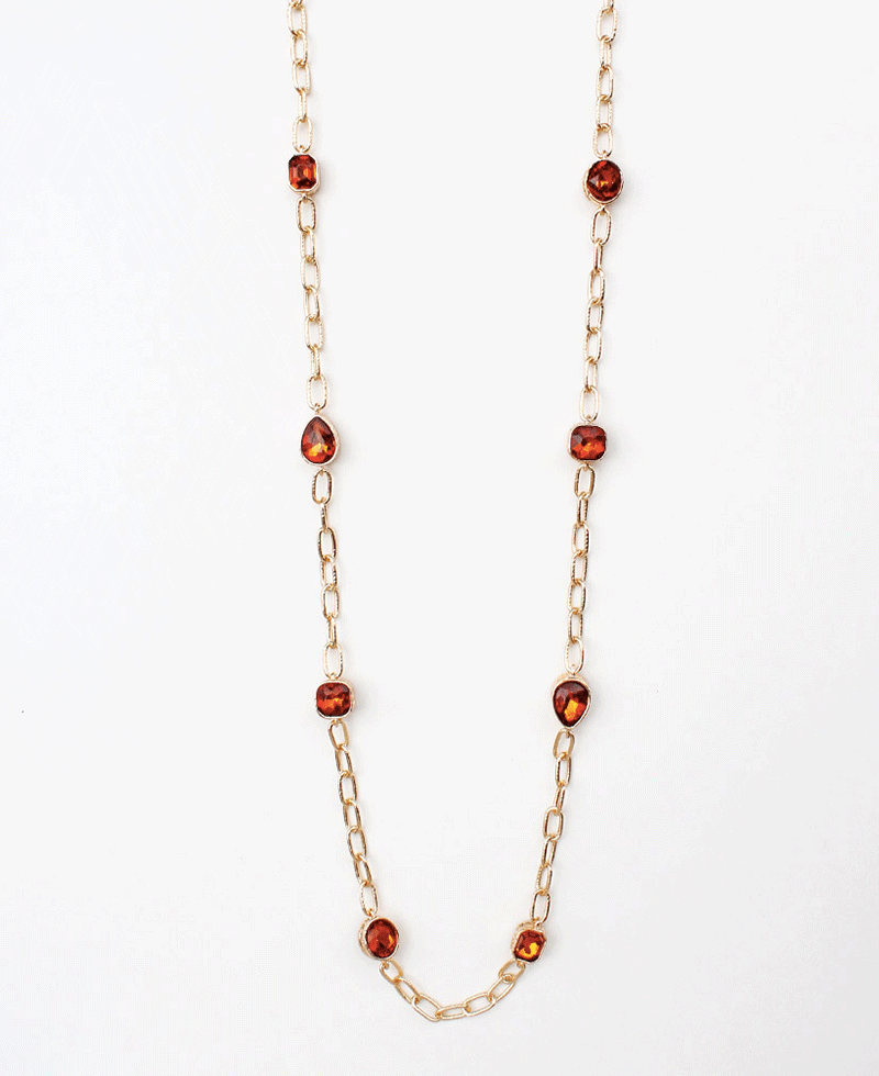 Faceted Stones Station Long Chain Necklace