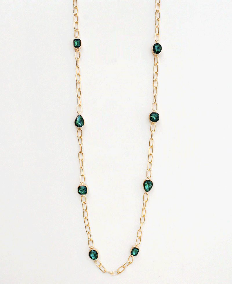 Faceted Stones Station Long Chain Necklace