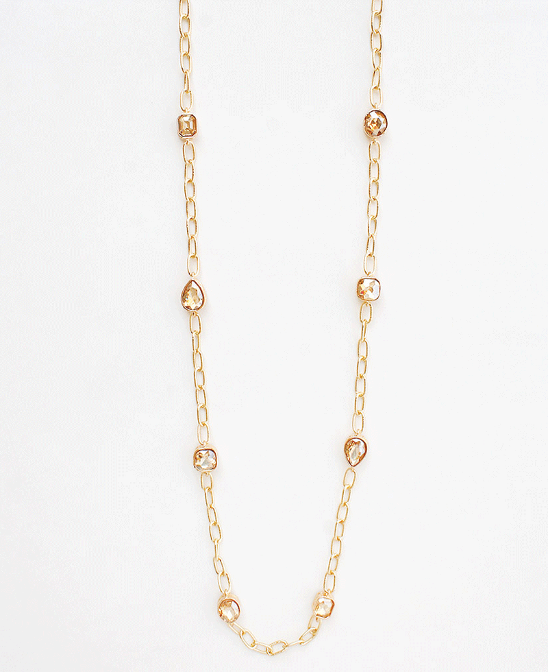 Faceted Stones Station Long Chain Necklace