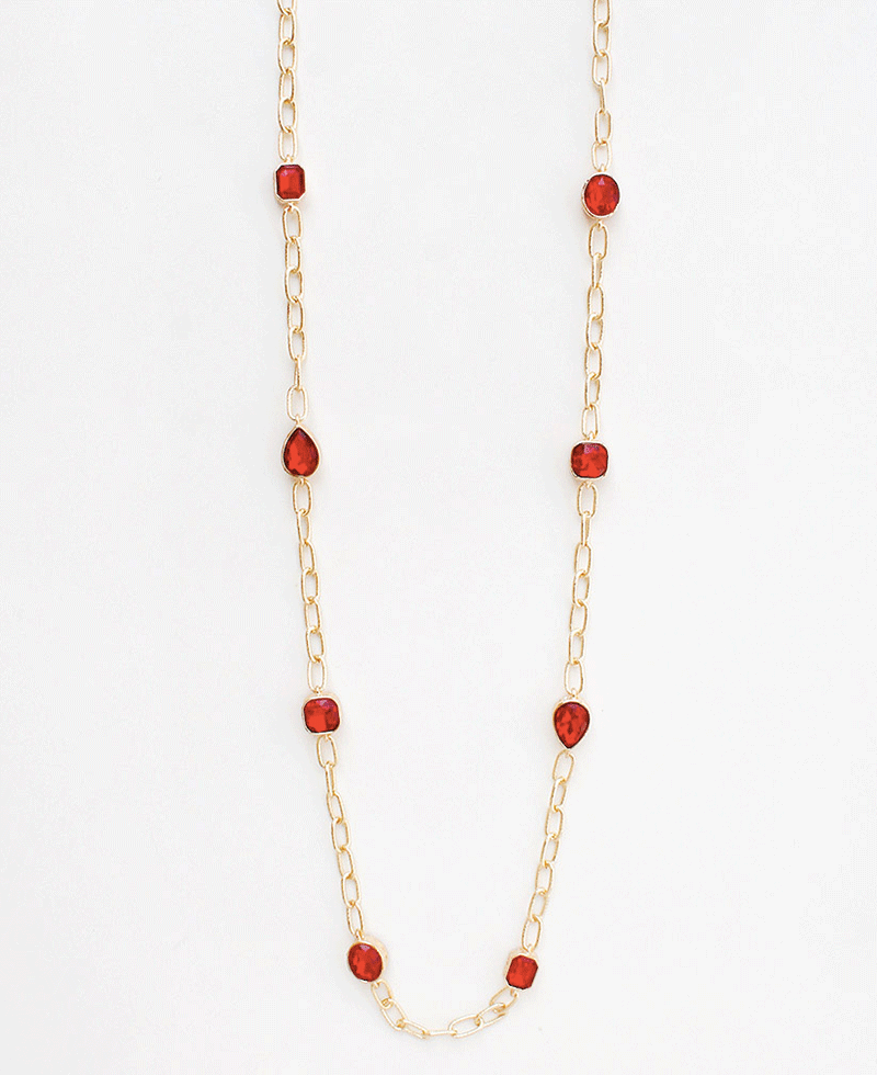 Faceted Stones Station Long Chain Necklace
