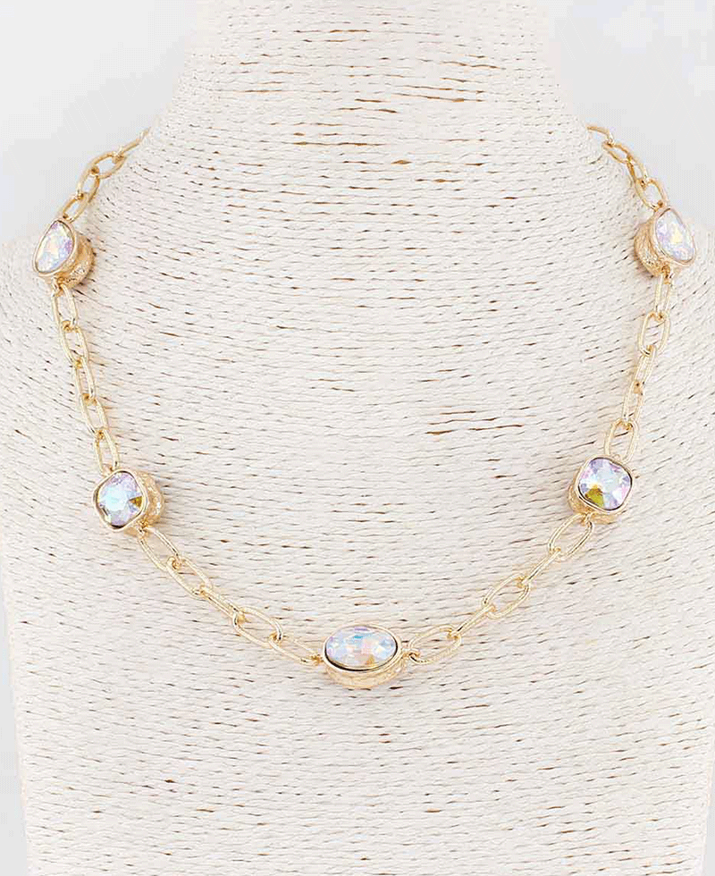 Faceted Stone Station Short Necklace