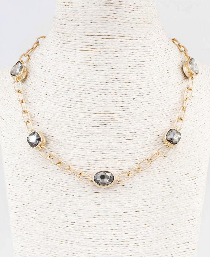 Faceted Stone Station Short Necklace