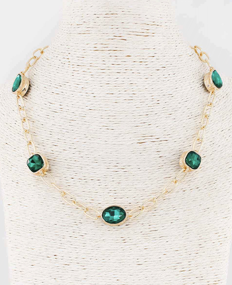 Faceted Stone Station Short Necklace