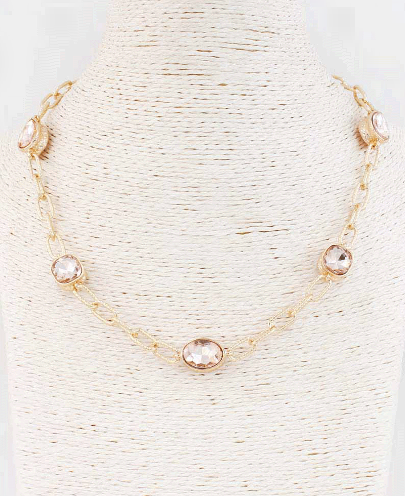 Faceted Stone Station Short Necklace