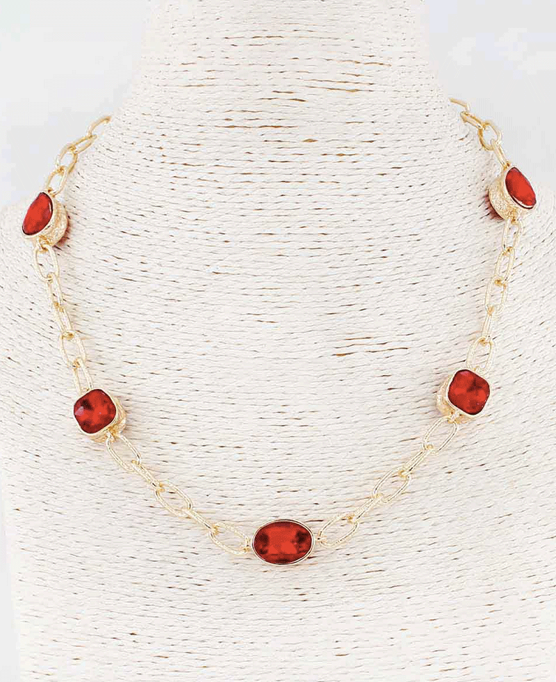 Faceted Stone Station Short Necklace