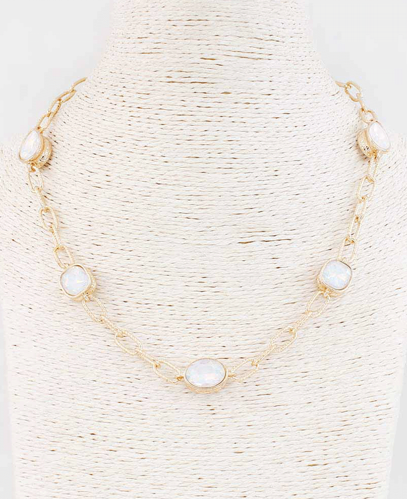 Faceted Stone Station Short Necklace