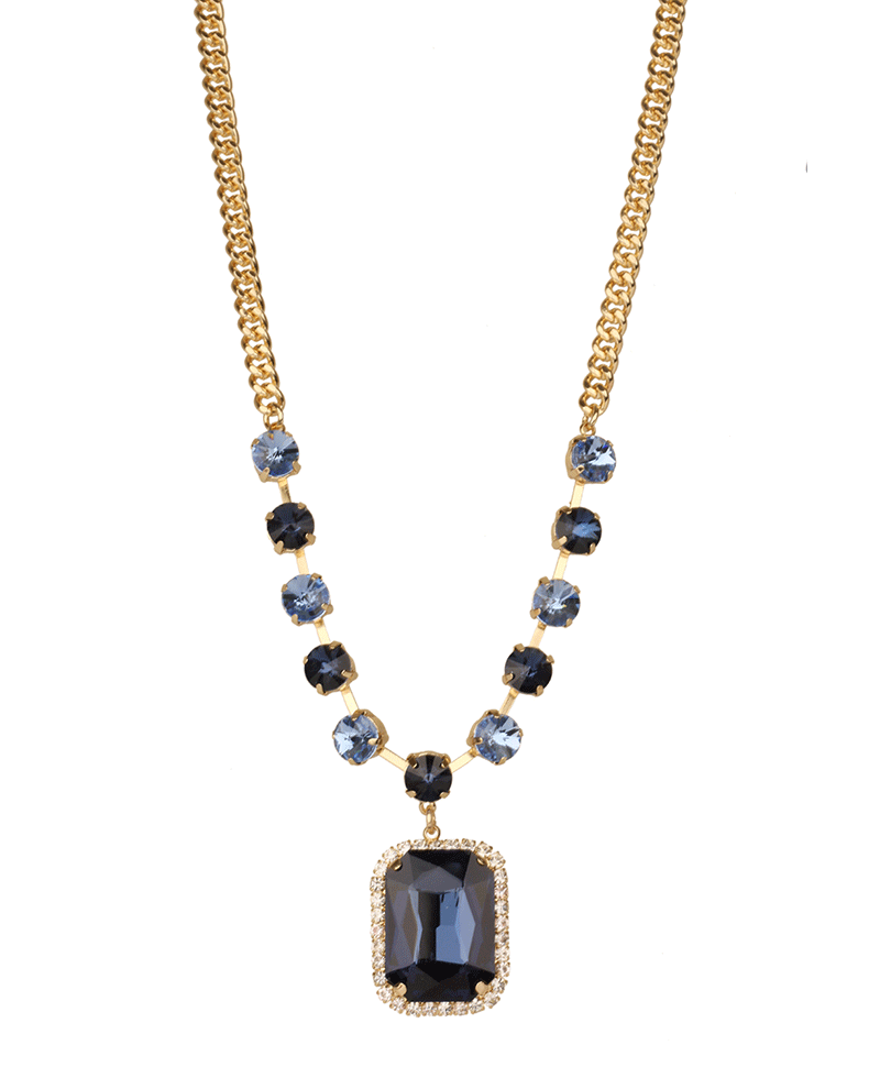 Epoxy Stone Accent Rhinestone Link Necklace - 16"