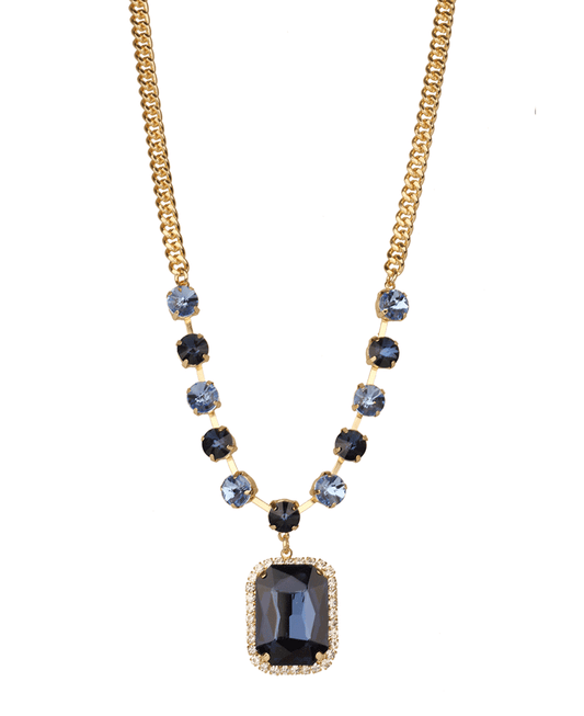Epoxy Stone Accent Rhinestone Link Necklace - 16"