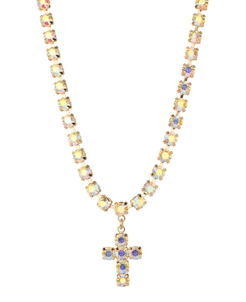 Rhinestone Cross Necklace - 16"