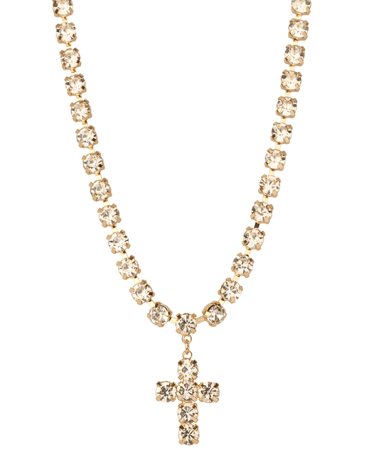 Rhinestone Cross Necklace - 16"