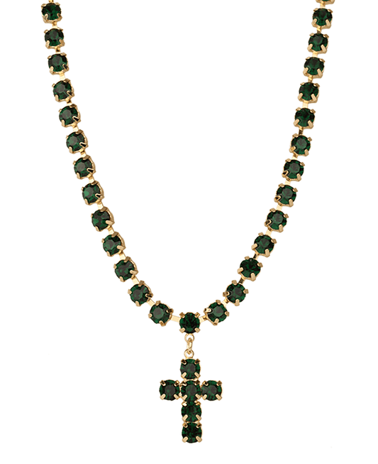 Rhinestone Cross Necklace - 16"