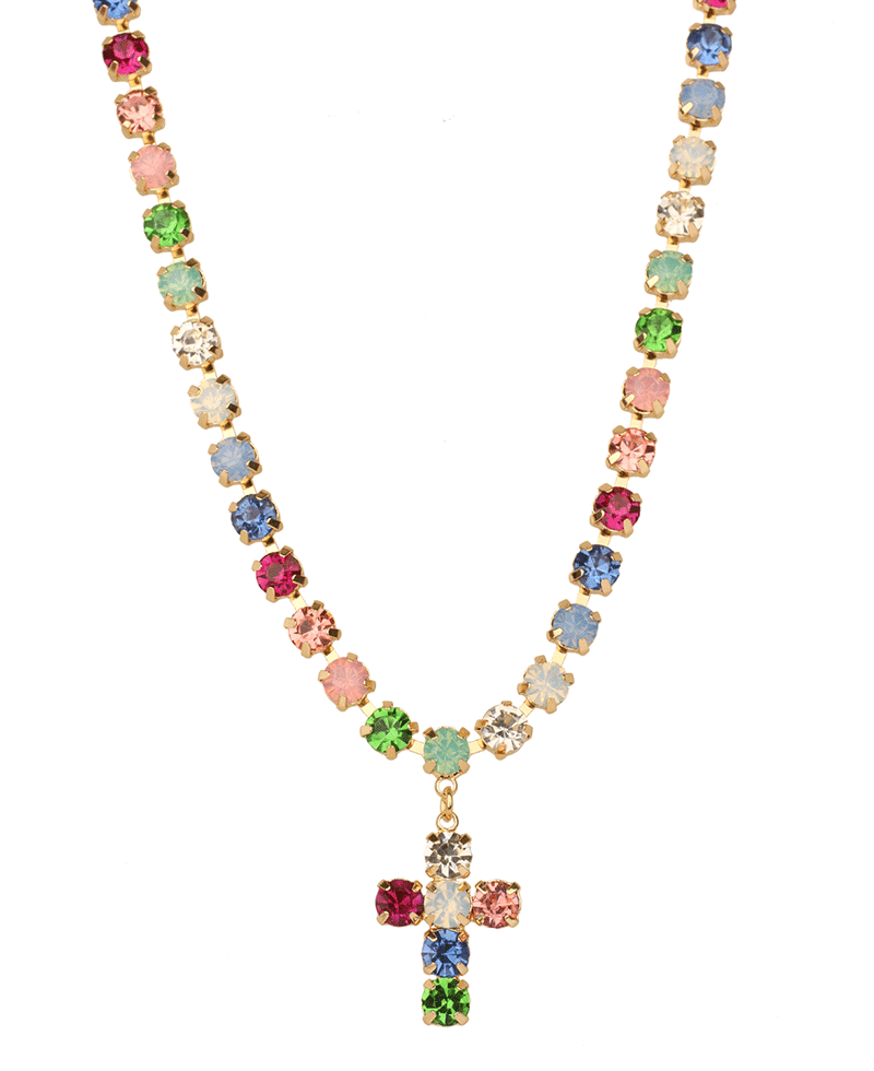 Rhinestone Cross Necklace - 16"