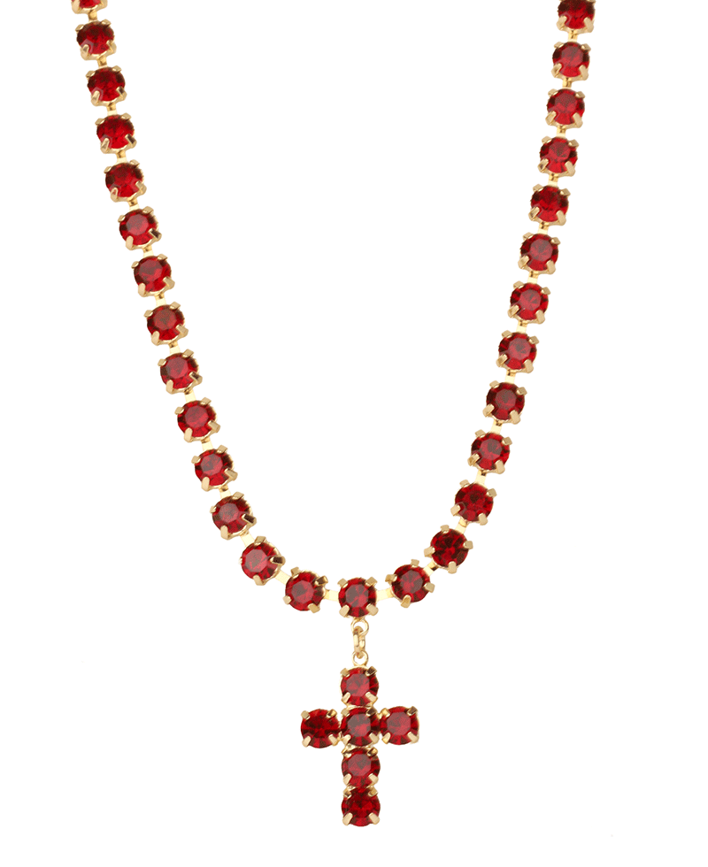 Rhinestone Cross Necklace - 16"