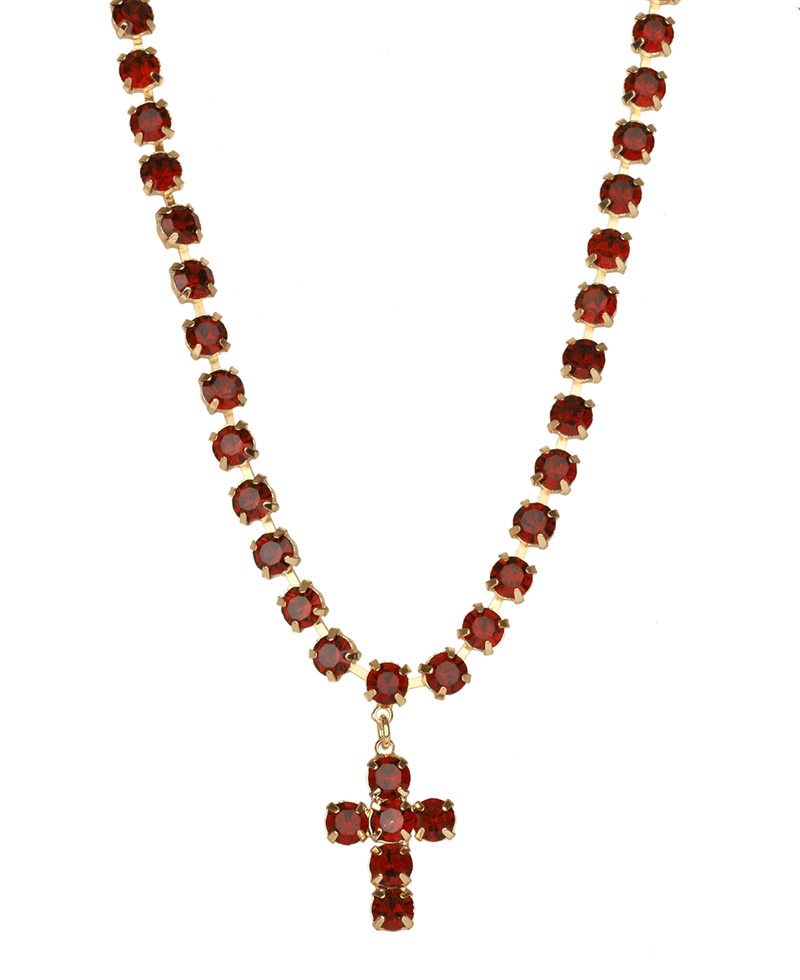 Rhinestone Cross Necklace - 16"